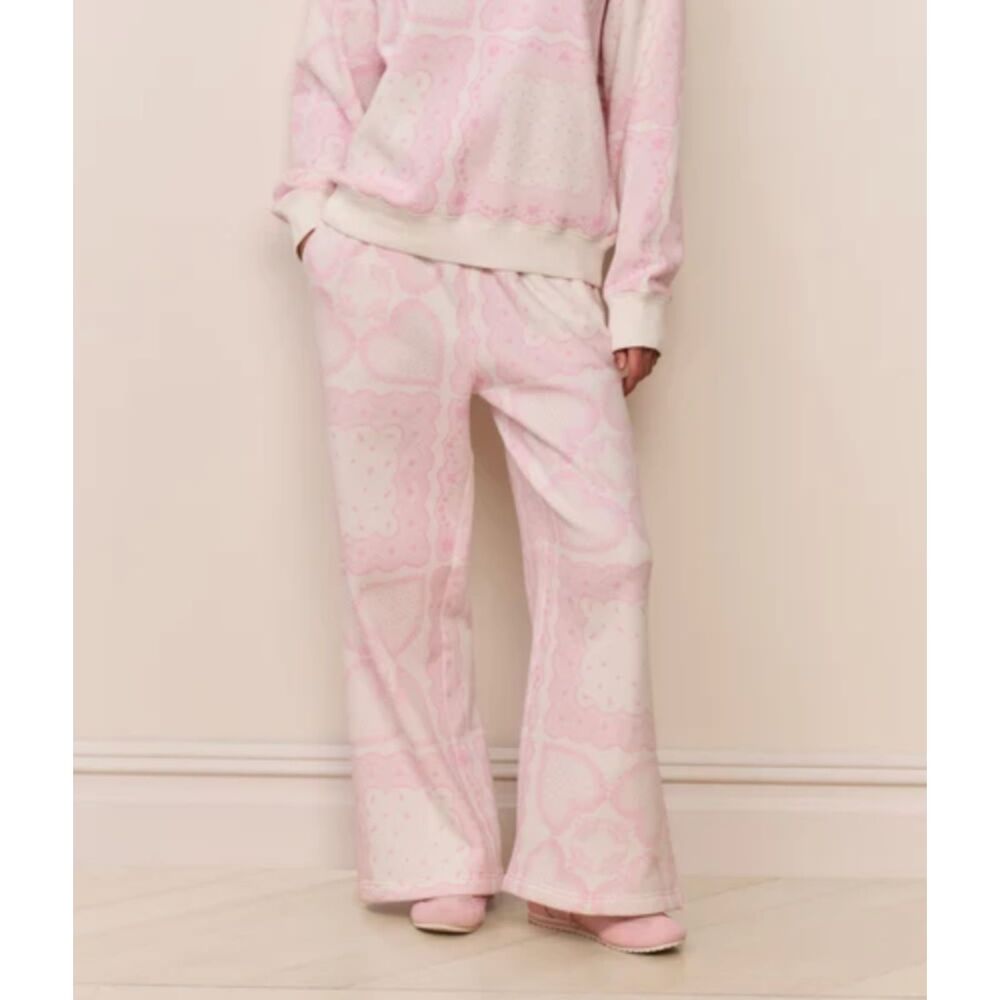LOVESHACKFANCY Momo Heart Graphic Fleece Sweatpants Pink Small